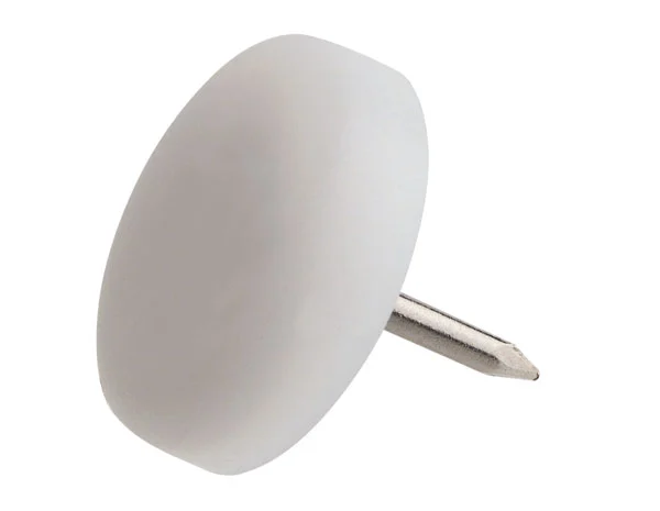 Möbelgleiter mit weißer Kunststoffgleitfläche und Stift